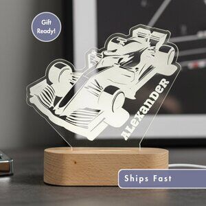 Personalized Racing Car Night Light – Custom LED Kids Lamp